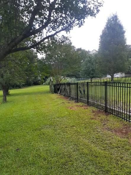 Black aluminum flush top fence along a shaded property line